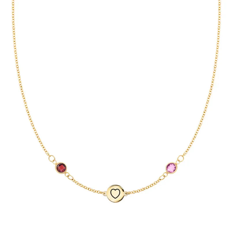 Personalized Heart Disc & Classic 2 Birthstone Necklace in 14k Gold sold by Haverhill
