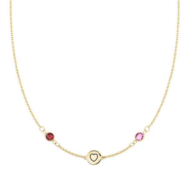 Personalized Heart Disc & Classic 2 Birthstone Necklace in 14k Gold sold by Haverhill