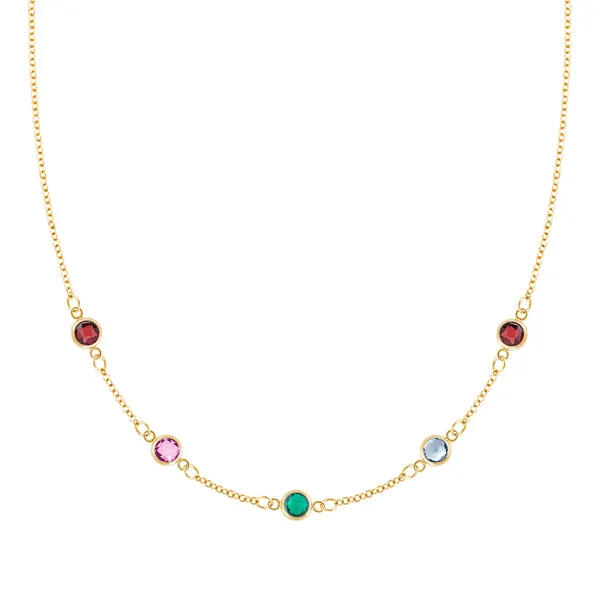 Personalized Classic 5 Birthstone Necklace in 14k Gold sold by Haverhill
