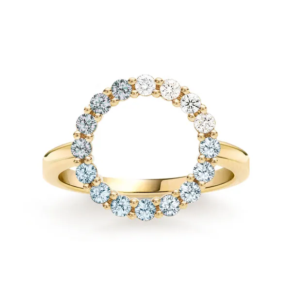 Personalized Rosecliff Circle Birthstone Ring in 14k Gold sold by Haverhill