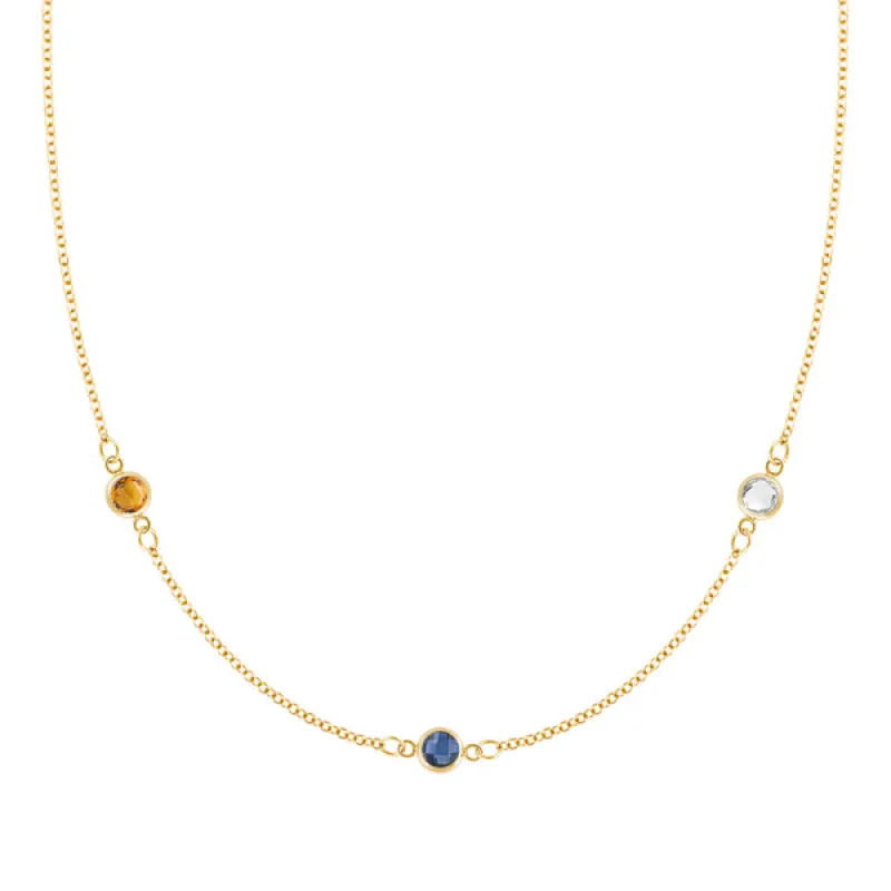 Personalized Classic 3 Birthstone Necklace in 14k Gold sold by Haverhill