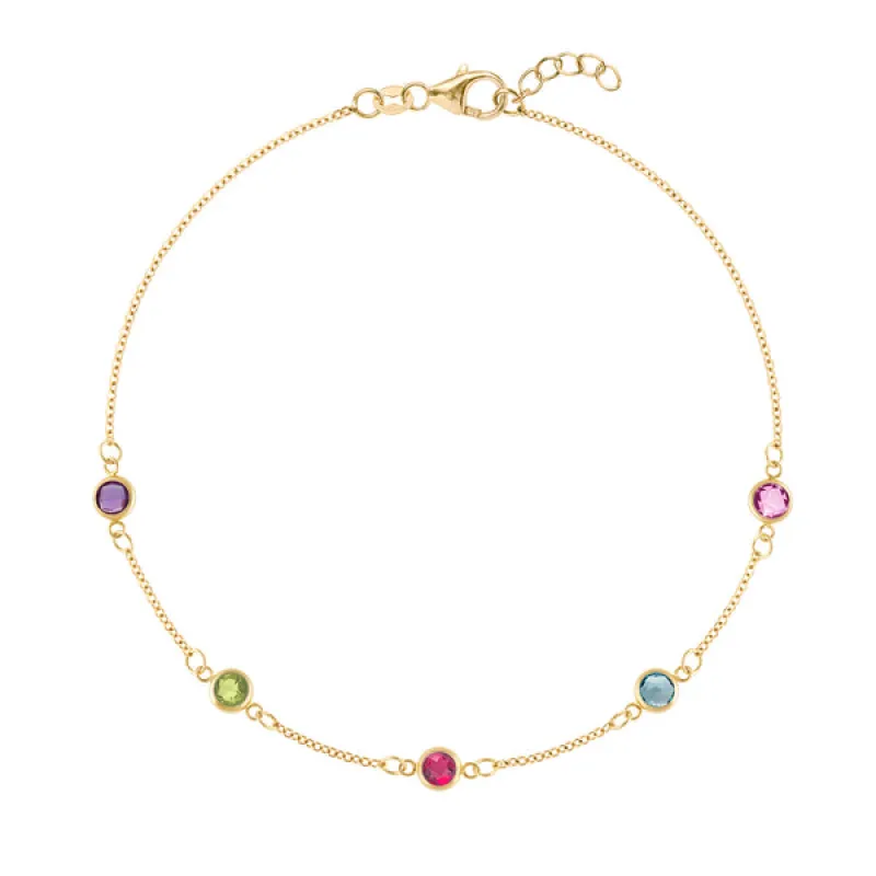 Personalized Classic 5 Birthstone Bracelet in 14k Gold sold by Haverhill