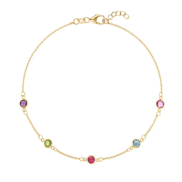Personalized Classic 5 Birthstone Bracelet in 14k Gold sold by Haverhill