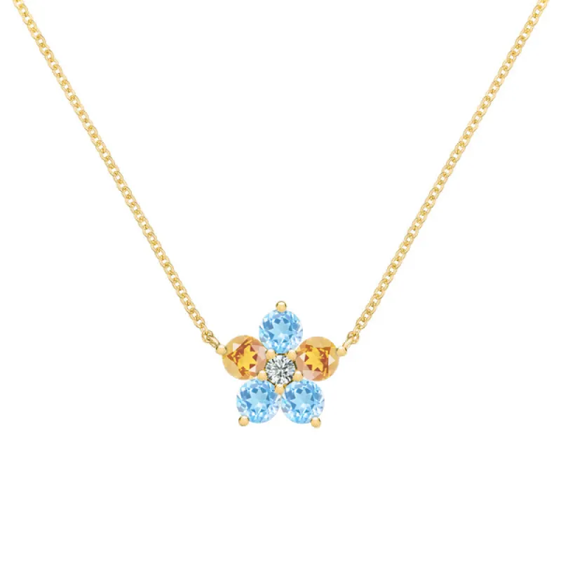 Personalized Greenwich Flower Birthstone & Diamond Necklace in 14k Gold sold by Haverhill