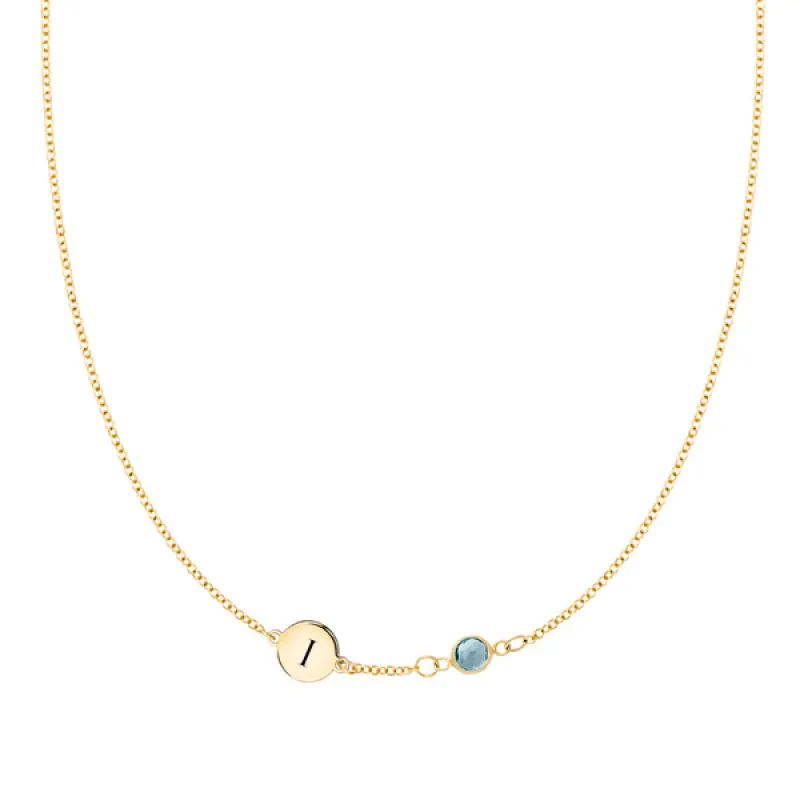 Personalized 1 Letter & 1 Classic Birthstone Necklace in 14k Gold (Single Spacing) sold by Haverhill