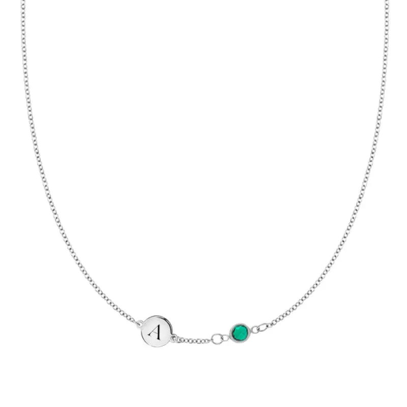 Personalized 1 Letter & 1 Classic Birthstone Necklace in 14k Gold (Single Spacing) sold by Haverhill