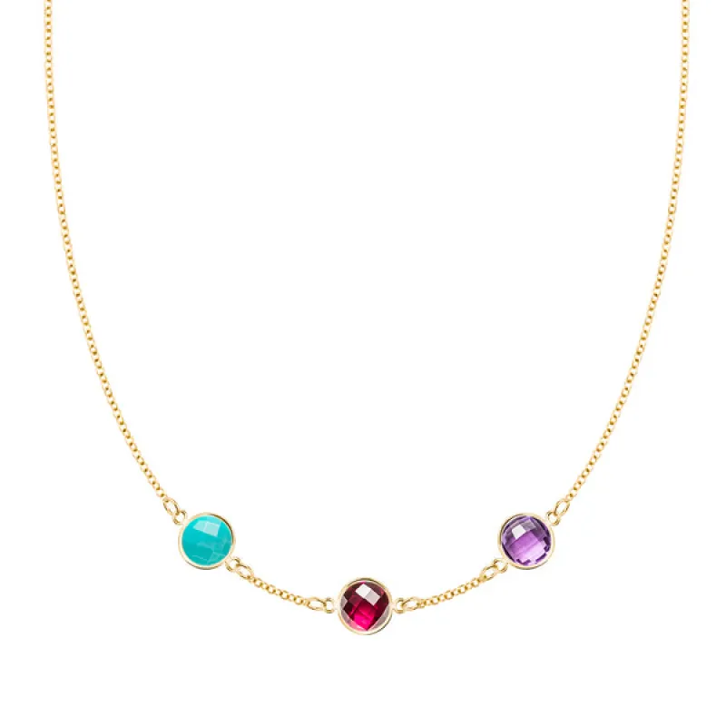 Personalized Grand 3 Birthstone Necklace in 14k Gold sold by Haverhill