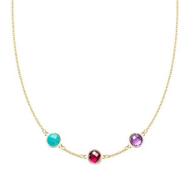Personalized Grand 3 Birthstone Necklace in 14k Gold sold by Haverhill