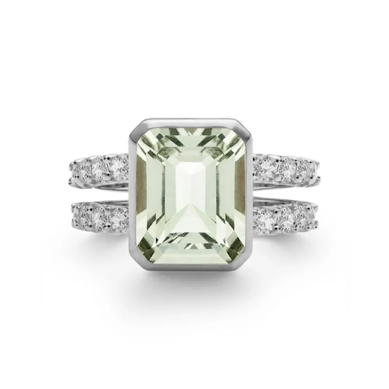 Personalized Warren Vertical Birthstone Ring with Accent Stones in 14k Gold sold by Haverhill