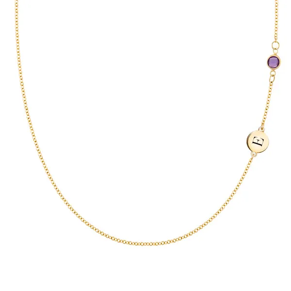 Personalized 1 Letter & 1 Classic Birthstone Necklace in 14k Gold (Double Spacing) sold by Haverhill