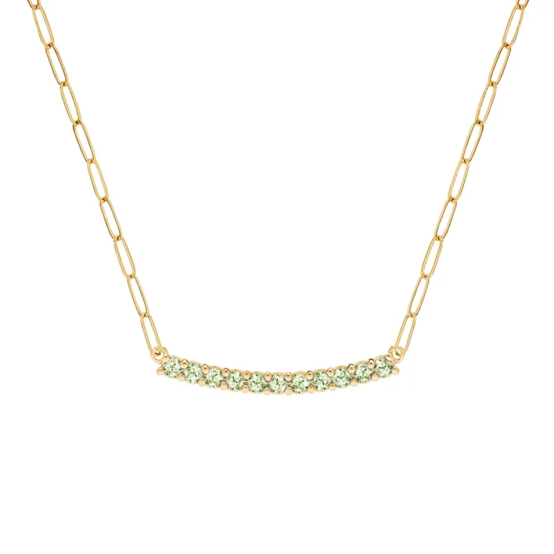 Rosecliff Peridot Bar Adelaide Mini Necklace in 14k Gold (August) sold by Haverhill