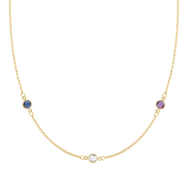 Personalized Classic 3 Birthstone Necklace in 14k Gold sold by Haverhill