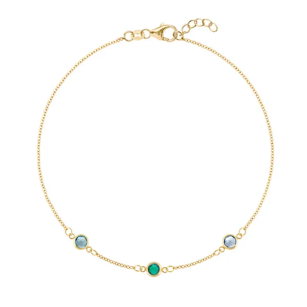 Personalized Classic 3 Birthstone Bracelet in 14k Gold sold by Haverhill