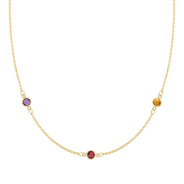 Personalized Classic 3 Birthstone Necklace in 14k Gold sold by Haverhill