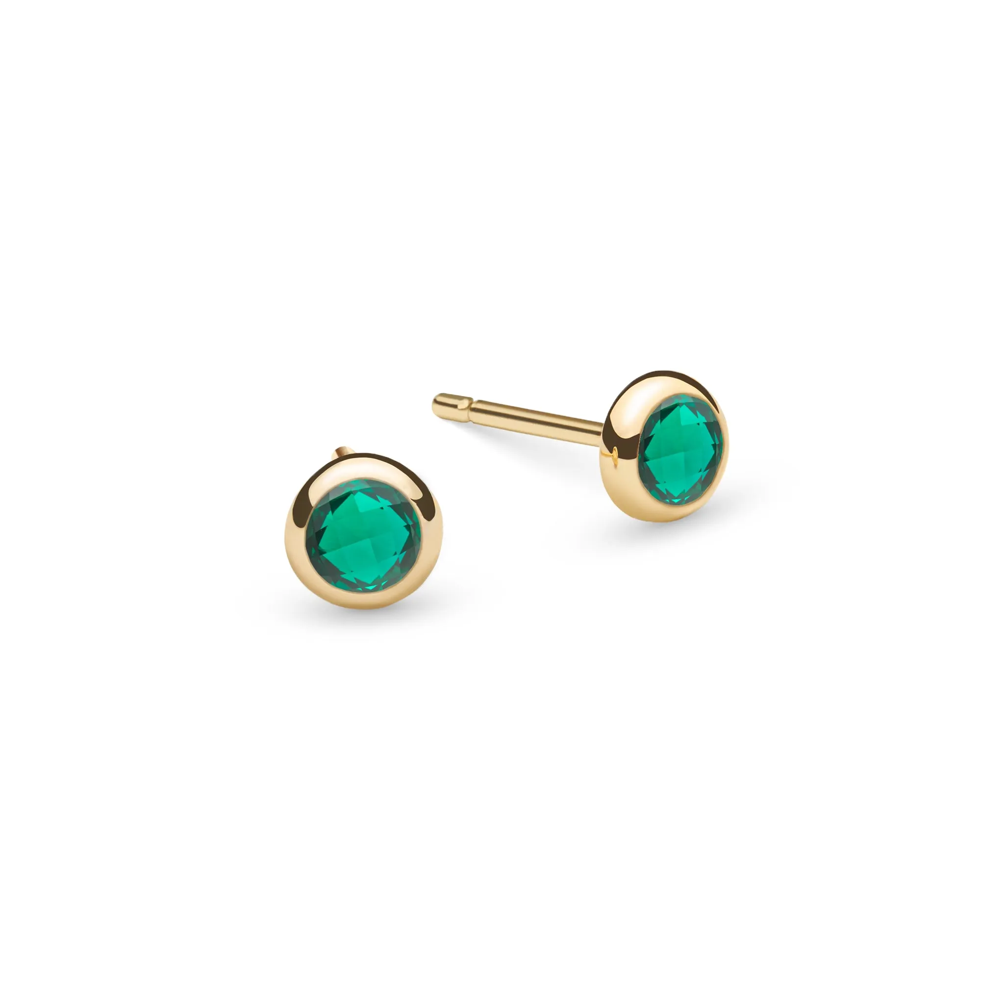 Petite Emerald Birthstone Stud Earrings in 14k Yellow Gold (May) sold by Haverhill