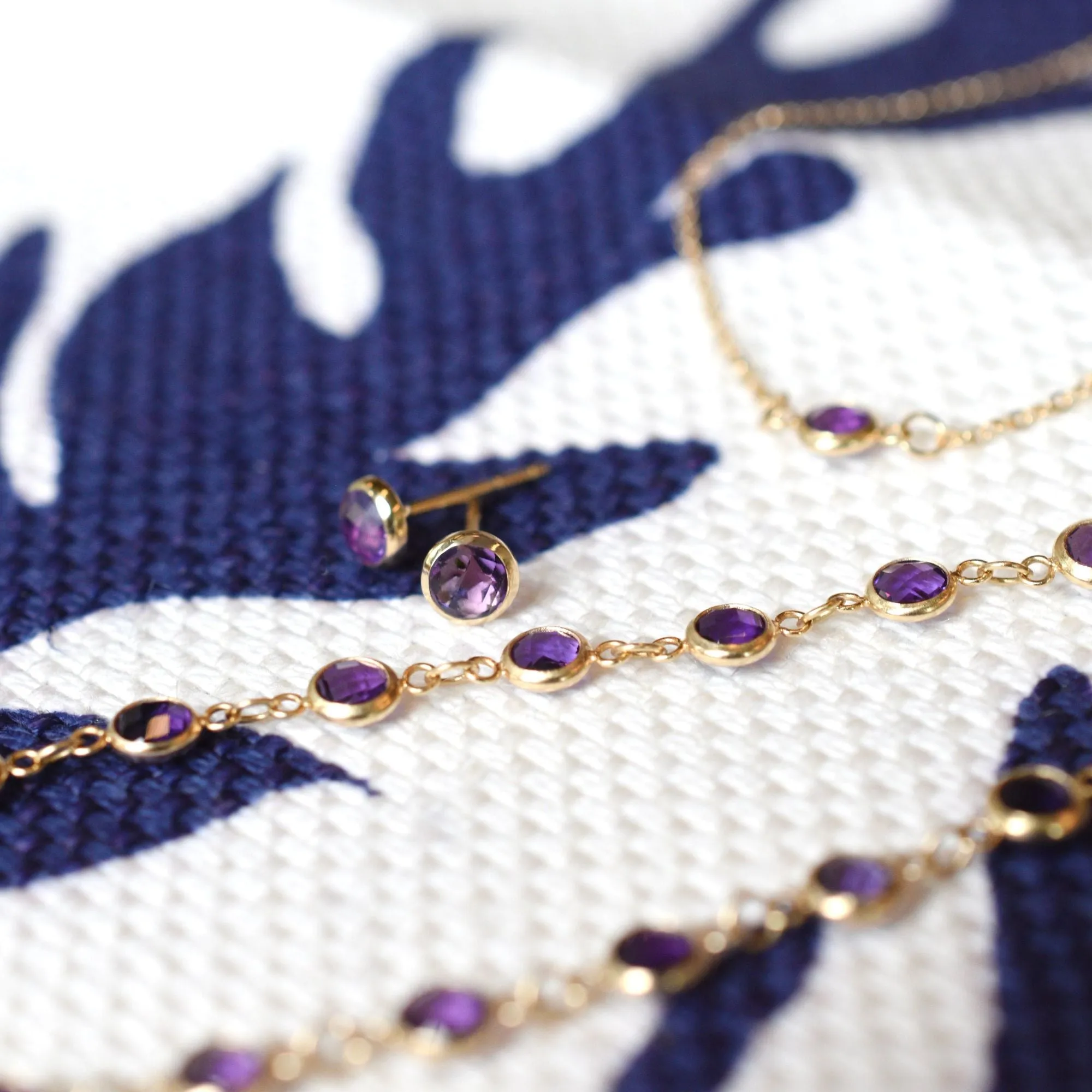 Petite Amethyst Birthstone Stud Earrings in 14k Yellow Gold (February) sold by Haverhill product image thumbnail 3