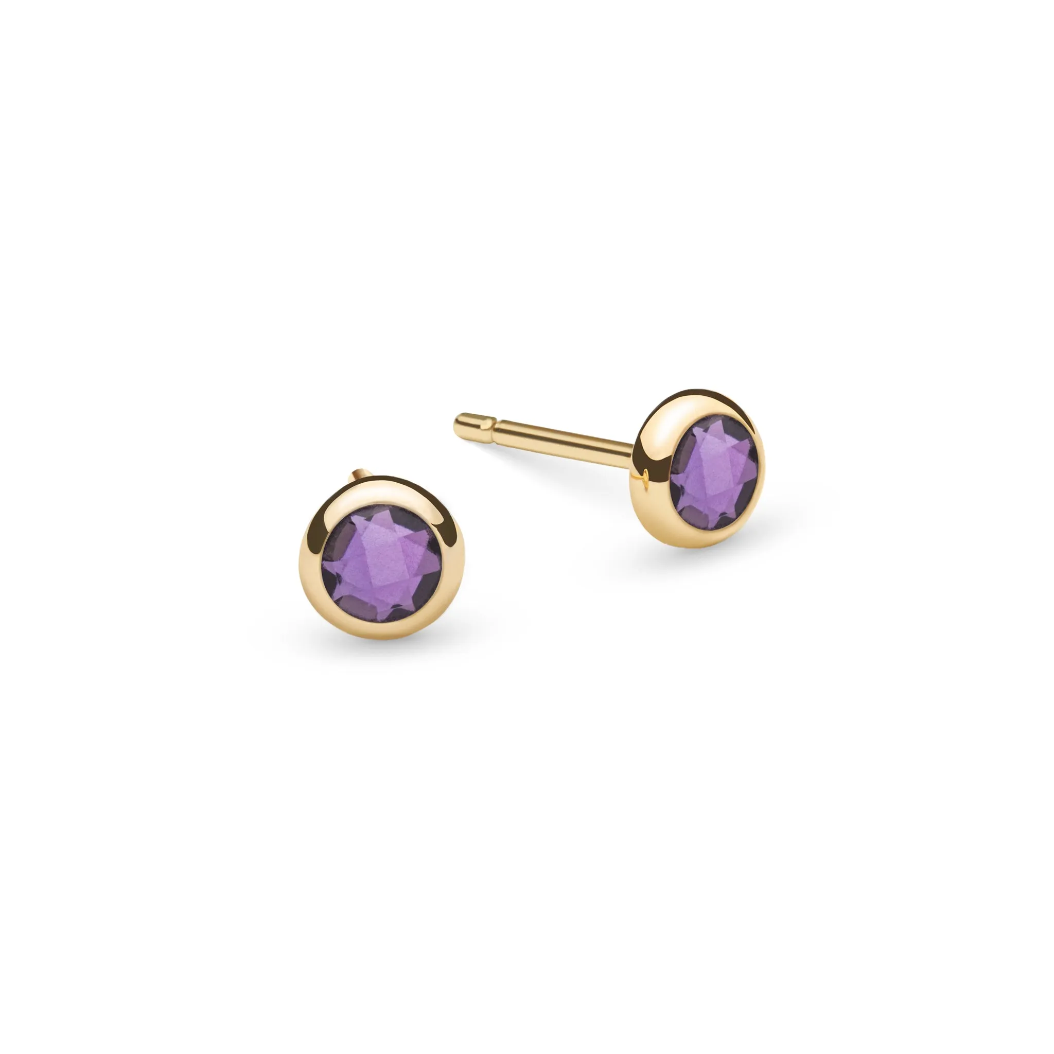 Petite Amethyst Birthstone Stud Earrings in 14k Yellow Gold (February) sold by Haverhill