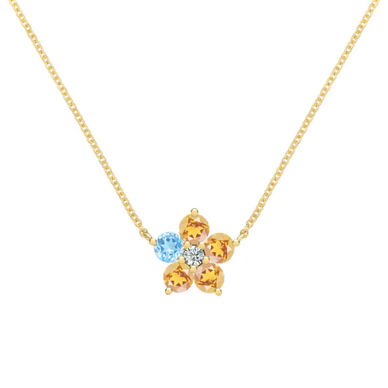 Personalized Greenwich Flower Birthstone & Diamond Necklace in 14k Gold sold by Haverhill