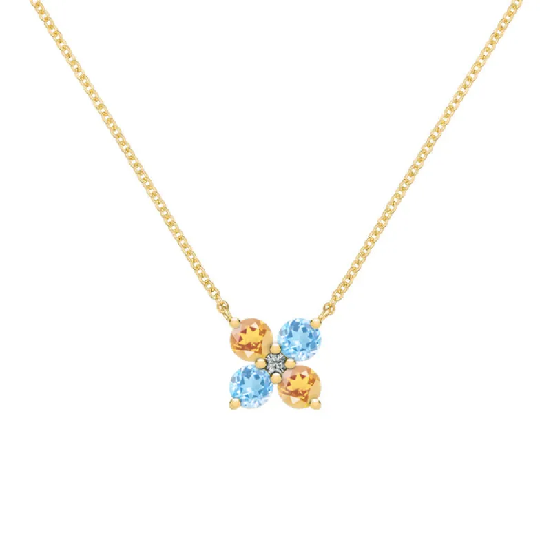 Personalized Greenwich 4 Birthstone & Diamond Necklace in 14k Gold sold by Haverhill