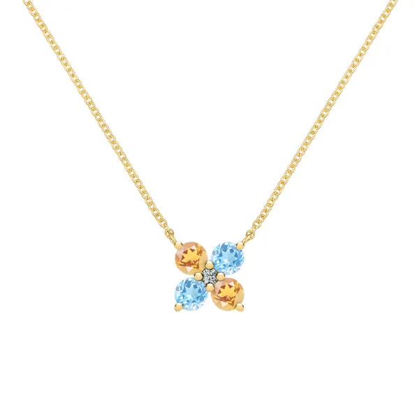 Personalized Greenwich 4 Birthstone & Diamond Necklace in 14k Gold sold by Haverhill