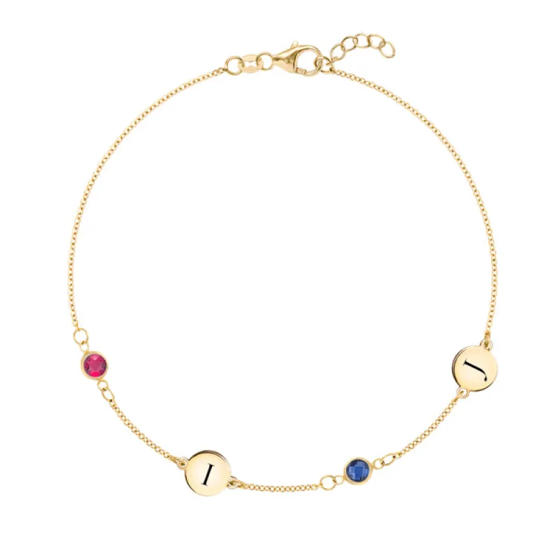 Personalized Classic 2 Letter & 2 Birthstone Bracelet in 14k Gold sold by Haverhill