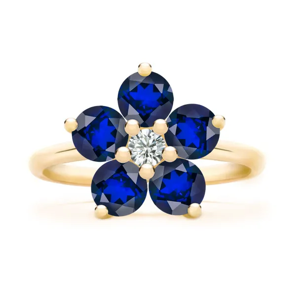 Personalized Greenwich Flower Birthstone & Diamond Ring in 14k Gold sold by Haverhill
