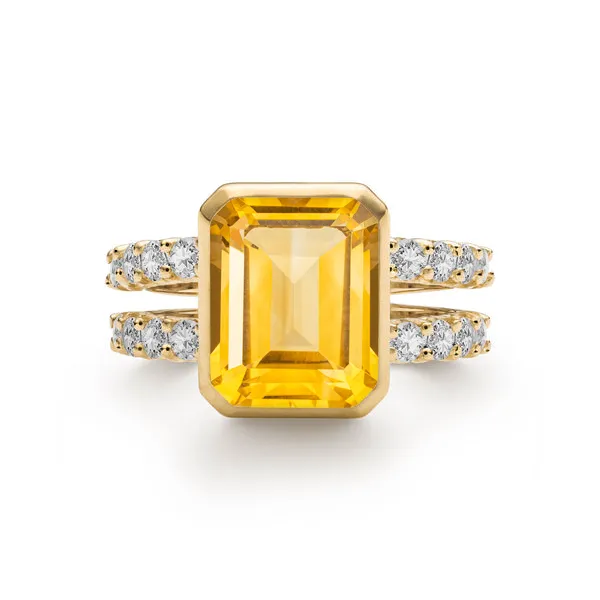 Personalized Warren Vertical Birthstone Ring with Accent Stones in 14k Gold sold by Haverhill