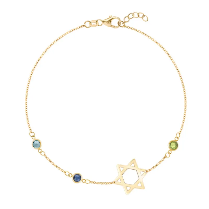 Personalized Classic Star of David & 3 Birthstone Bracelet in 14k Gold sold by Haverhill