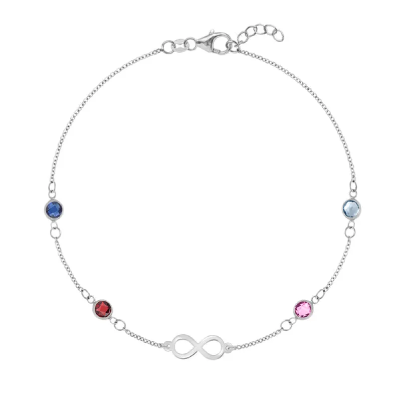 Personalized Classic Infinity & 4 Birthstone Bracelet in 14k Gold sold by Haverhill