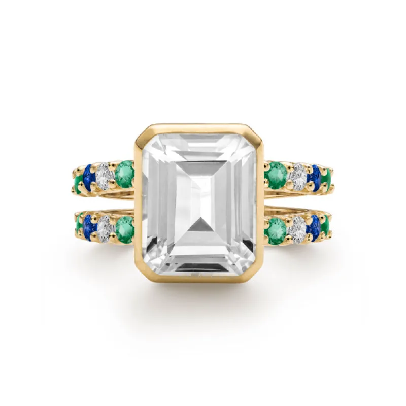 Personalized Warren Vertical Birthstone Ring with Accent Stones in 14k Gold sold by Haverhill