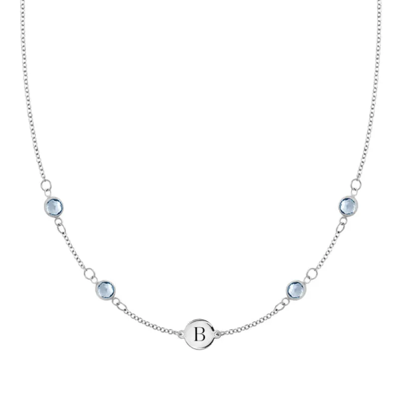 Personalized Classic 1 Letter & 4 Aquamarine Necklace in 14k Gold (March) sold by Haverhill