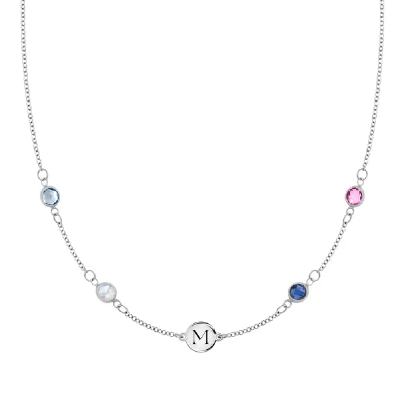 Personalized Classic 1 Letter & 4 Birthstone Necklace in 14k Gold (Double Spacing) sold by Haverhill