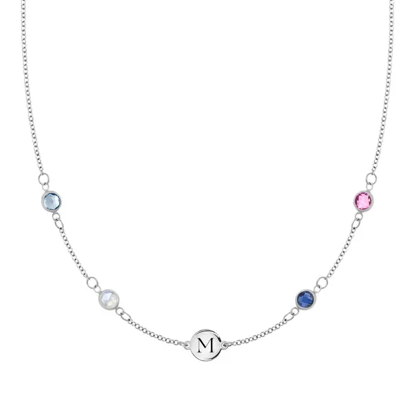 Personalized Classic 1 Letter & 4 Birthstone Necklace in 14k Gold (Double Spacing) sold by Haverhill