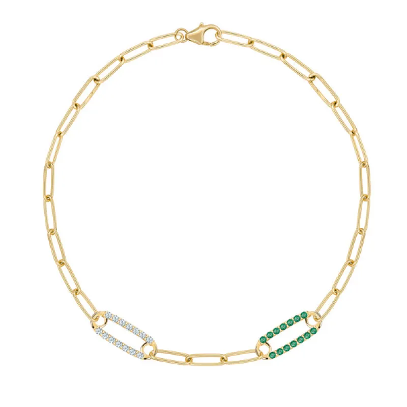 Personalized Adelaide 2 Pavé Birthstone Link Bracelet in 14k Gold sold by Haverhill