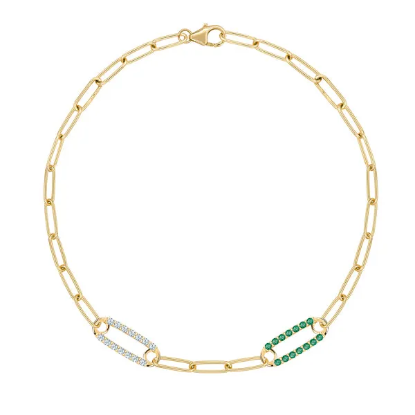 Personalized Adelaide 2 Pavé Birthstone Link Bracelet in 14k Gold sold by Haverhill