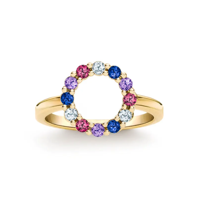 Personalized Rosecliff Small Circle Birthstone Ring in 14k Gold sold by Haverhill
