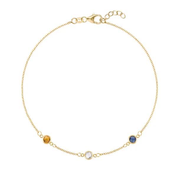 Personalized Classic 3 Birthstone Bracelet in 14k Gold sold by Haverhill