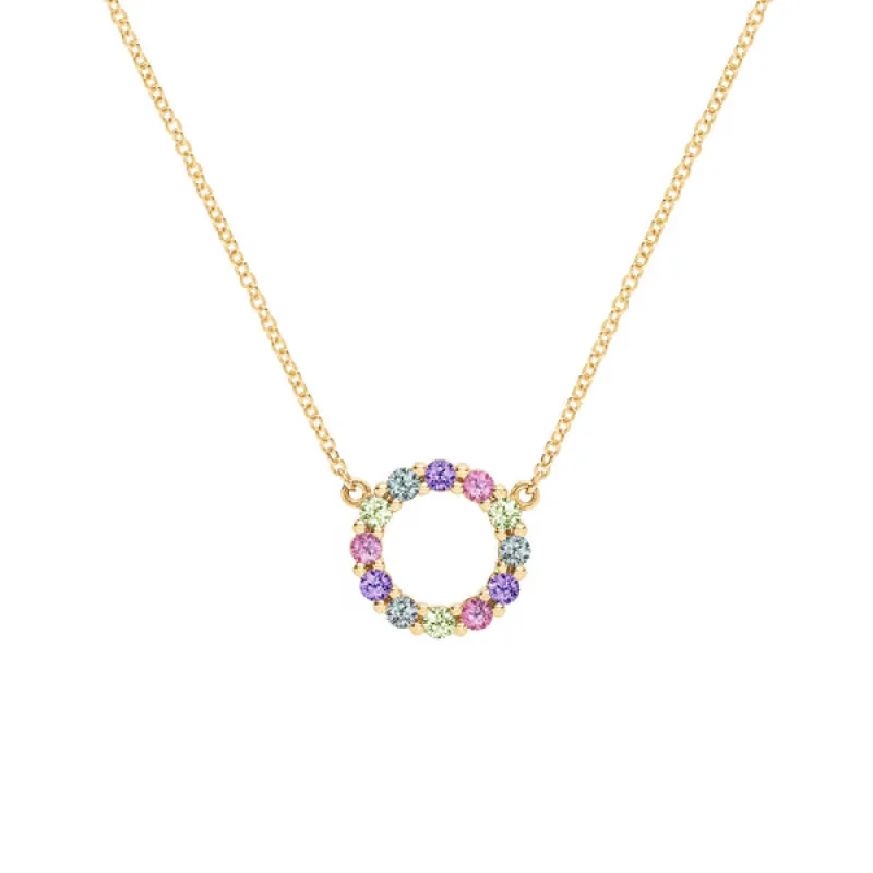 Personalized Rosecliff Small Circle Birthstone Necklace in 14k Gold sold by Haverhill