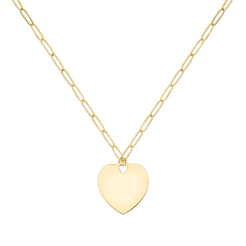 Engravable Flat Heart Pendant with Adelaide Mini Chain in 14k Gold sold by Haverhill