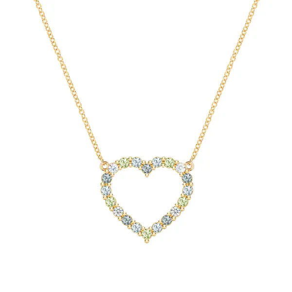 Personalized Rosecliff Heart Birthstone Necklace in 14k Gold sold by Haverhill