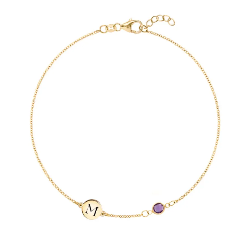 Personalized Classic 1 Letter & 1 Birthstone Bracelet in 14k Gold sold by Haverhill