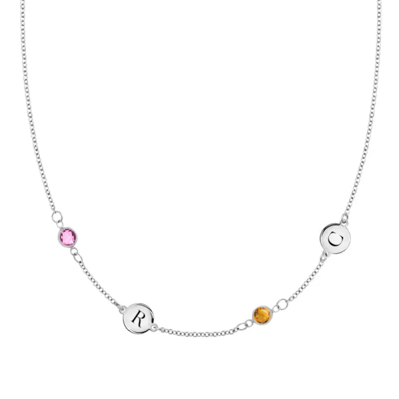 Personalized Classic 2 Letter & 2 Birthstone Necklace in 14k Gold (Double Spacing) sold by Haverhill