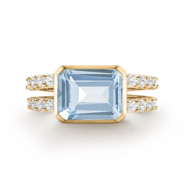 Personalized Warren Horizontal Birthstone Ring with Accent Stones in 14k Gold sold by Haverhill