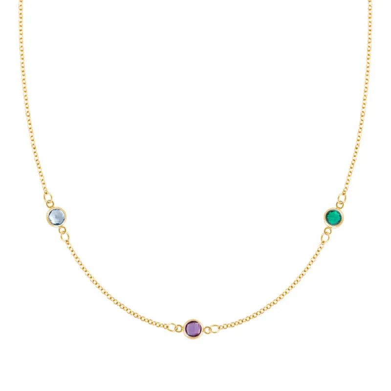 Personalized Classic 3 Birthstone Necklace in 14k Gold sold by Haverhill