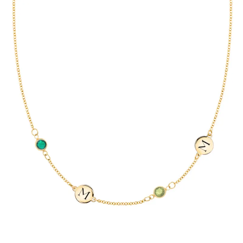 Personalized Classic 2 Letter & 2 Birthstone Necklace in 14k Gold (Double Spacing) sold by Haverhill