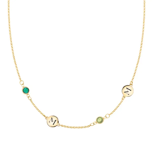 Personalized Classic 2 Letter & 2 Birthstone Necklace in 14k Gold (Double Spacing) sold by Haverhill