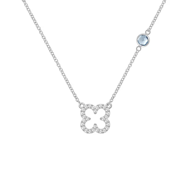Personalized Diamond Clover & Birthstone Necklace in 14k Gold sold by Haverhill