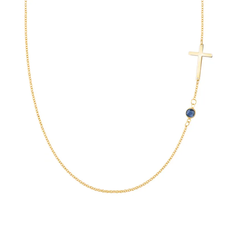 Personalized Classic Cross & 1 Birthstone Necklace in 14k Gold sold by Haverhill