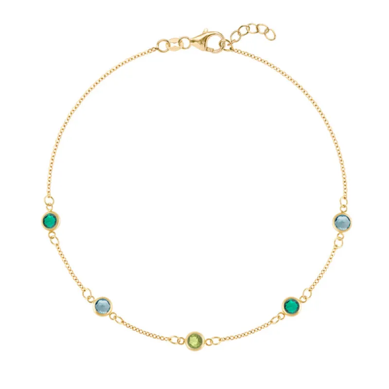 Personalized Classic 5 Birthstone Bracelet in 14k Gold sold by Haverhill