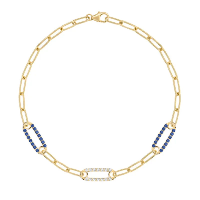 Personalized Adelaide 3 Pavé Birthstone Link Bracelet in 14k Gold sold by Haverhill